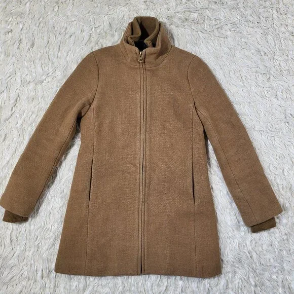 J.Crew Coat Womens 0 Lodge Italian Wool Camel Heather Acorn Zip Up Coat #K0896 - Picture 1 of 16